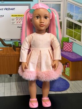 Our Generation Rosa 18” Doll in Original Outfit Pink Blue Hair